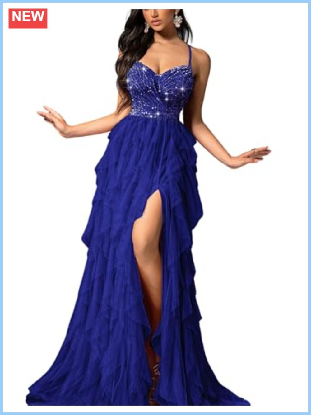 A-Line Sequin Prom Evening Gown One Shoulder High Slit Formal Dress